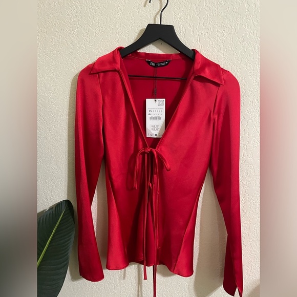 Zara Front Tie Blouse Top - Picture 2 of 3